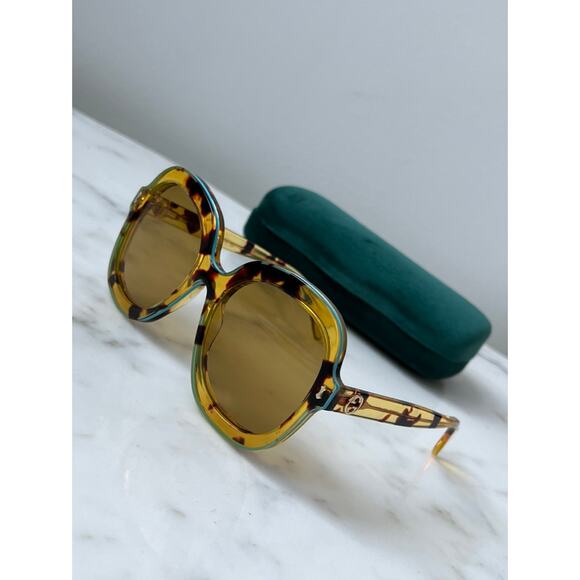 NEW Gucci GG1240S Havana Turquoise Trim Oversized Sunglasses - Picture 7 of 8